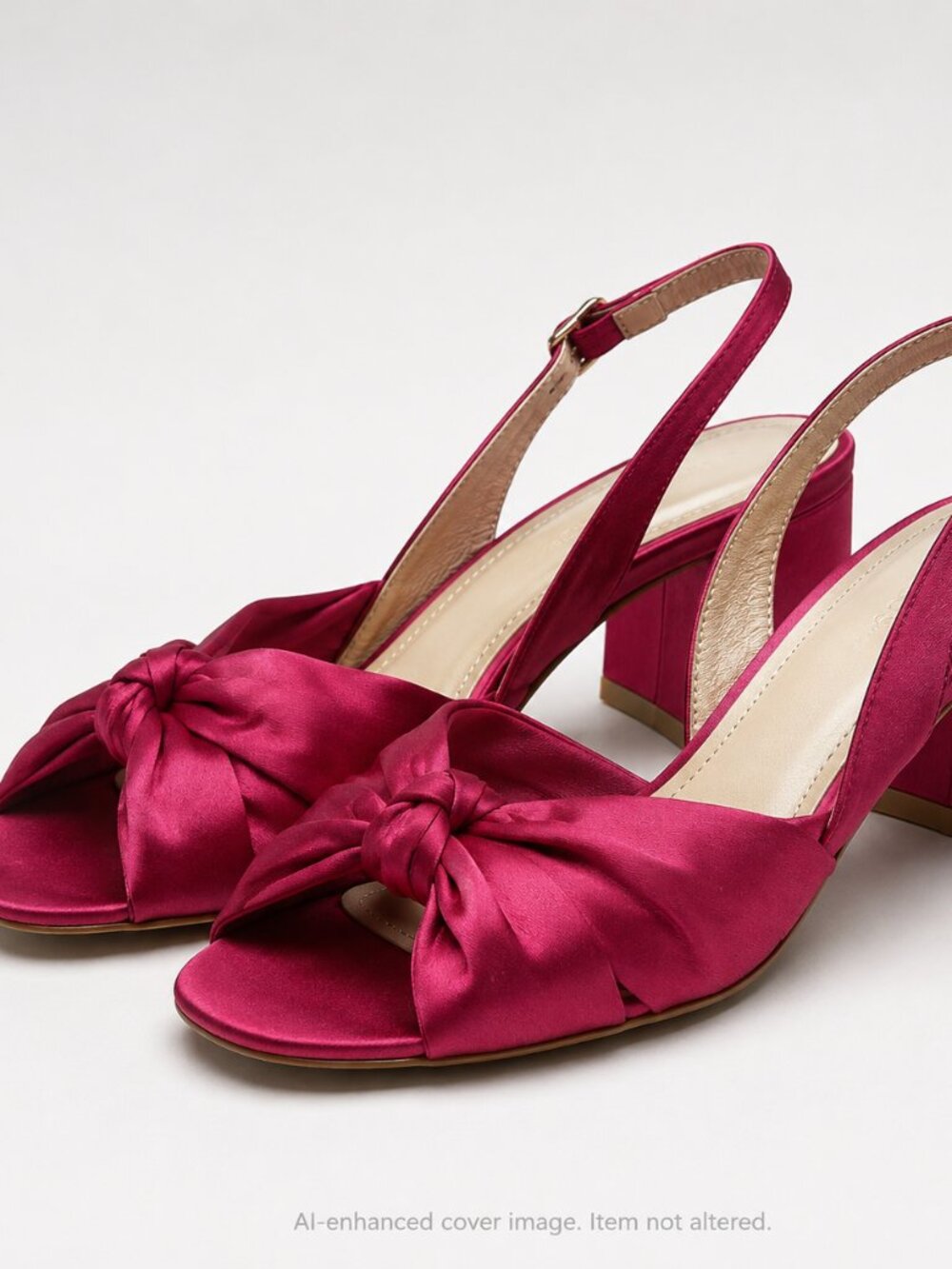 Fuchsia Satin Knot Slingback Heels Size 7.5 Open Toe Dress Shoes